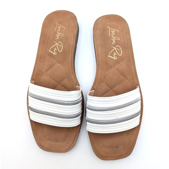 London Rag Zosaya Faux Zipper Detail Slide Sandal Women's White Size US9 EU40 - Picture 3 of 9